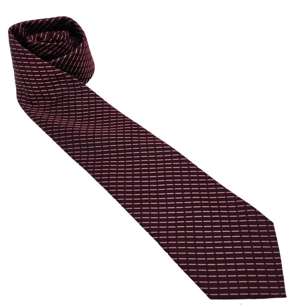 Calvin Klein Silk Tie Burgundy Red Pink Geometric Classic EUC